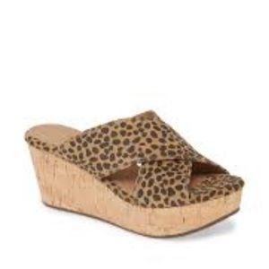 NEW Chocolat Blu Wendy Leopard Suede Cork Wedges  9.5 SHOEBOX NOT INCLUDED